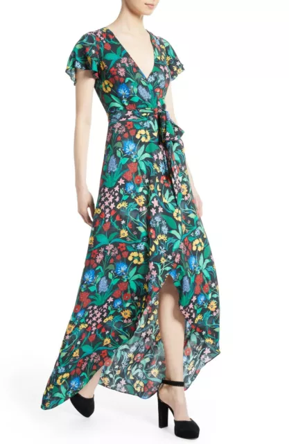 ALICE + OLIVIA Chelsea Wildflower Floral Print Adrianna Faux Wrap Midi Maxi 6 S