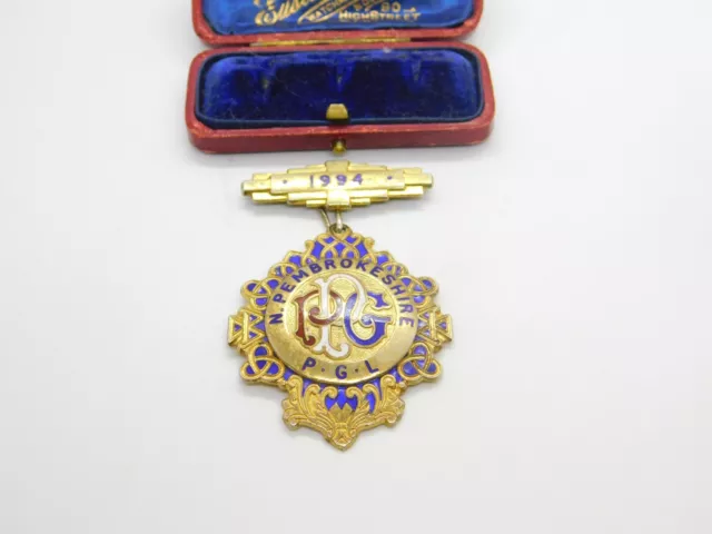 Sterling Silver Gilt & Enamel N. Pembrokshire Masonic Medal 1994 Vintage