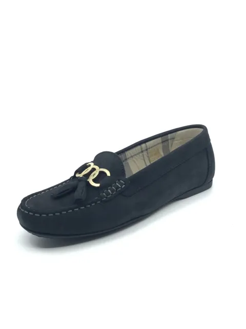Barbour Womens Nadia Navy Nubuck Loafers Size: 6