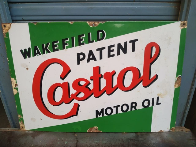 VINTAGE ORIGINAL CASTROL Motor Oil Wakefield Patent Porcelain Enamel Ad ...