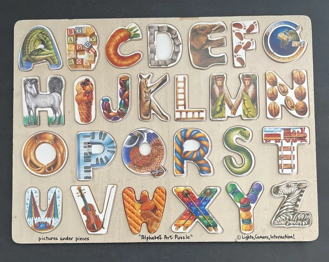 Melissa & Doug Wooden Chunky Puzzle Alphabet Art Picture Letters.