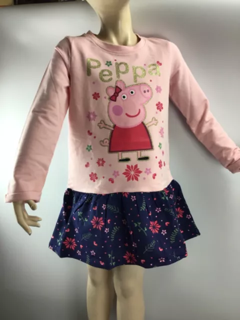 Kinder Kleid,PrinzessinPeppa Wutz,98,104,110,116,128,langarm,zweifarbig,Glitzer,