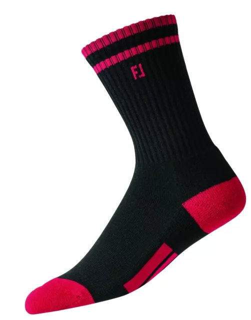 Footjoy Junior Golf - Pro-Dry Junior's Crew Socks  - Black With Red Trim
