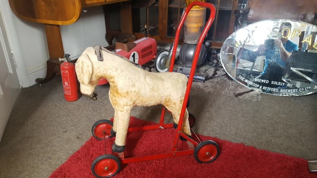 Tri Ang Riding Donkey RARE VINTAGE TRIANG/LINES Bros Push A Long Donkey on Wheels Used ...