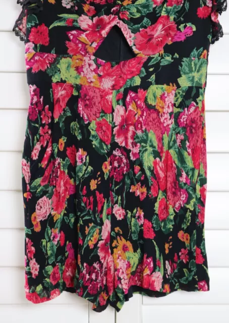 BCBG MAX AZRIA $228 Floral Gauze Lace Trim Knotted Cut Out Romper Size Small 2