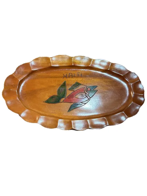 Haiti Wooden Tray Platter Plate Carved Fish Design Folk Art Painted Colorful