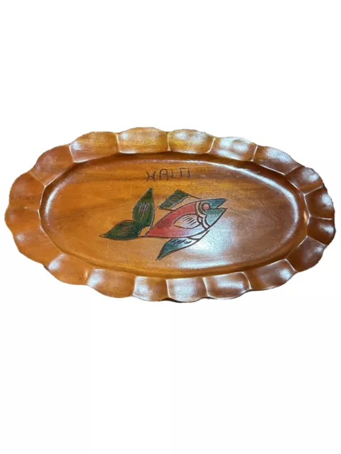 Haiti Wooden Tray Platter Plate Carved Fish Design Folk Art Painted Colorful