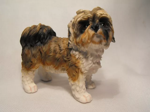 SHIH TZU FIGURE ORNAMENT FIGURINE MODEL BROWN AND WHITE DOG STATUE Shihtzu Gift