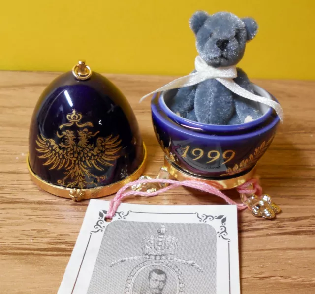 3/100 BING Fabergé Ei kobaltblau Saxonia Meissen Bing Mini Teddy Zar Russland