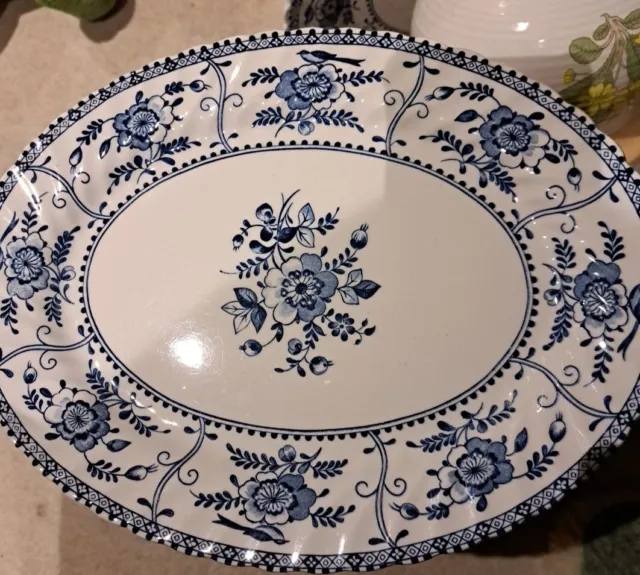 Plato para servir Johnson Brothera azul blanco indias 12" plato ovalado