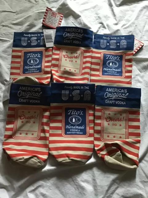 Tito's Vodka Red White Blue Embroidered Canvas Drawstring Bottle Bag NWT Lot 6