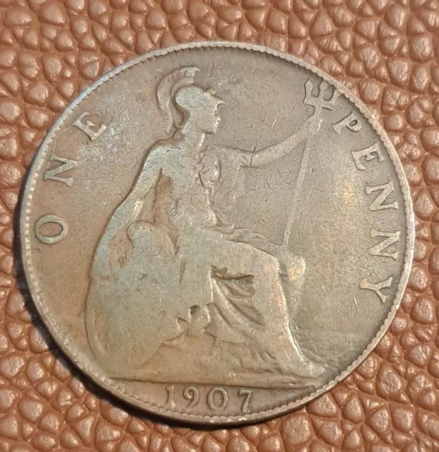 1907 United Kingdom Penny King Edward VII Seated Britannia 25.5mm 5.67g coin A