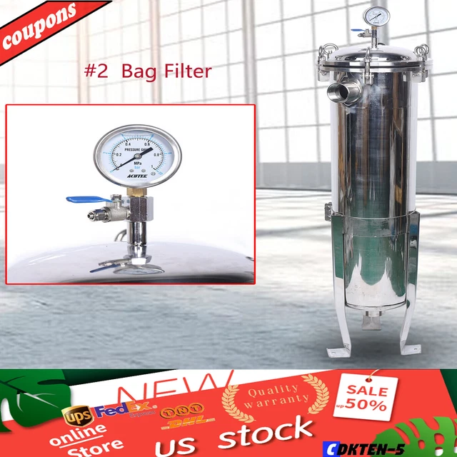2" Bag Filter Housing Industrial Pressure Fluid Filter 304Stainless Steel 150PSI