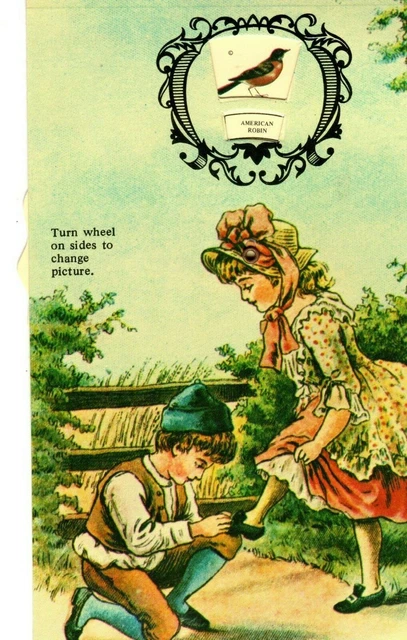 Old Fashioned Couple, Turn Wheel to Change Bird Picture, Reproduction  Postcard