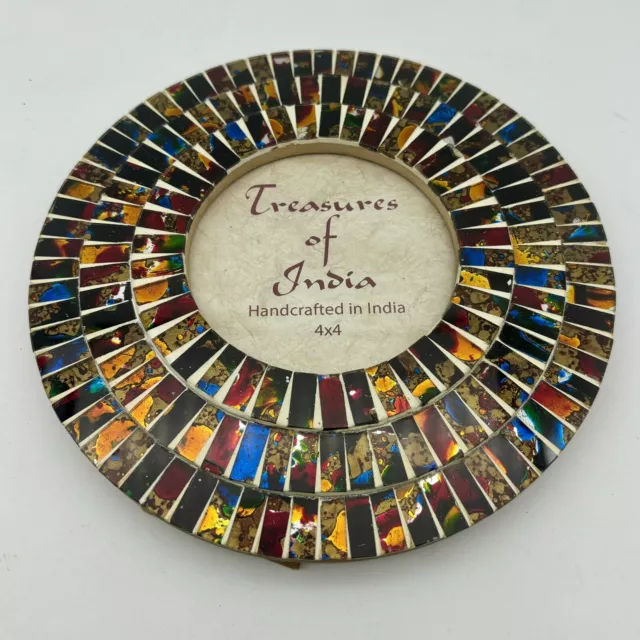 Round Mosaic Tile Sunburst Frame 7” Treasures of India Handmade Glass Metallic