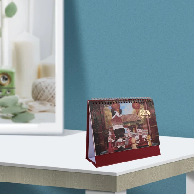 DESK CALENDAR LANTERN Folding Paper Calendar 2024 Antique Desktop Decor