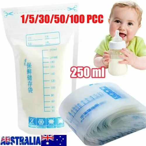 1~100pc Pre-Sterilised Breastmilk Baby Breast Milk Storage Bags Pouche 250ML AU