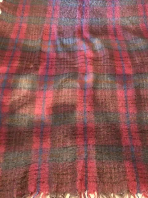 Vintage Blanket Scotch House 100% Wool Mohair Pink Check Throw Fringed 43”x51”