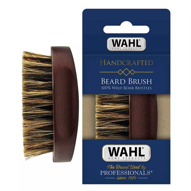 Wahl Small Travel Beard Brush with 100% Boar Bristles Firm Natural Blue