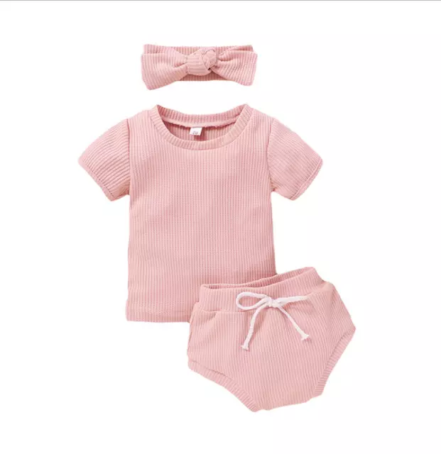 Girl Clothes T-shirt Pants Shorts Summer Outfit Headband UK Newborn Toddler Baby