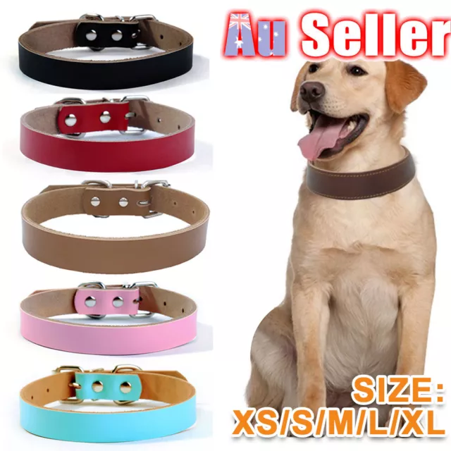 Adjustable Genuine Cow Leather Dog Pet Puppy Cat Collar Neck Buckle Neck Strap