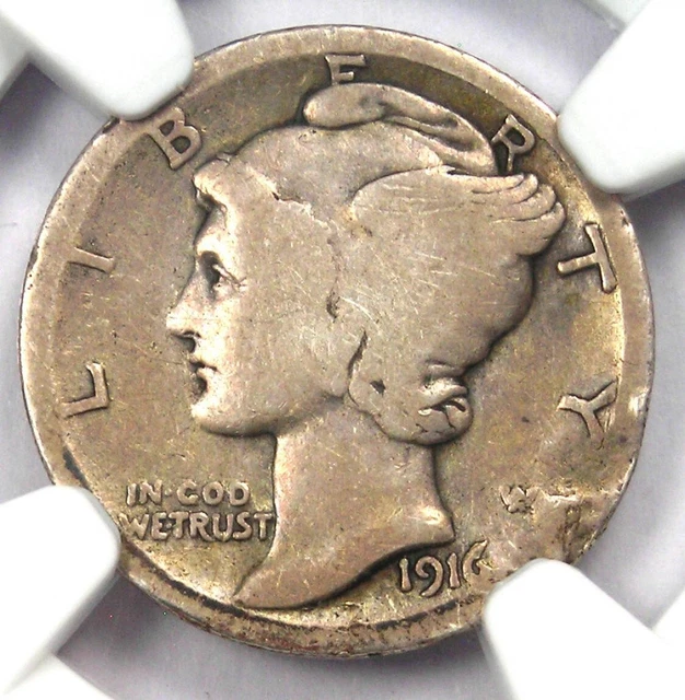 1916-D Mercury Dime 10C Coin - Certified NGC VG Details - Rare Key Date!