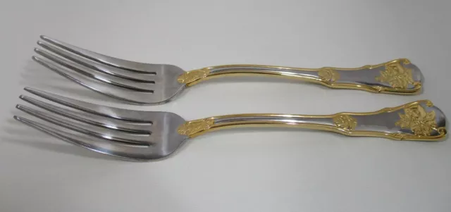 (2) Royal Albert Old Country Roses 2 Dinner Forks Flatware Stainless Gold Accent