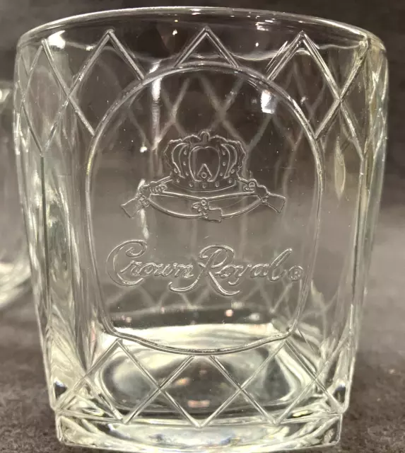 Crown Royal Whiskey Lowball Glass-Diamond Cathedral Embossed Logo EUC Set of 2