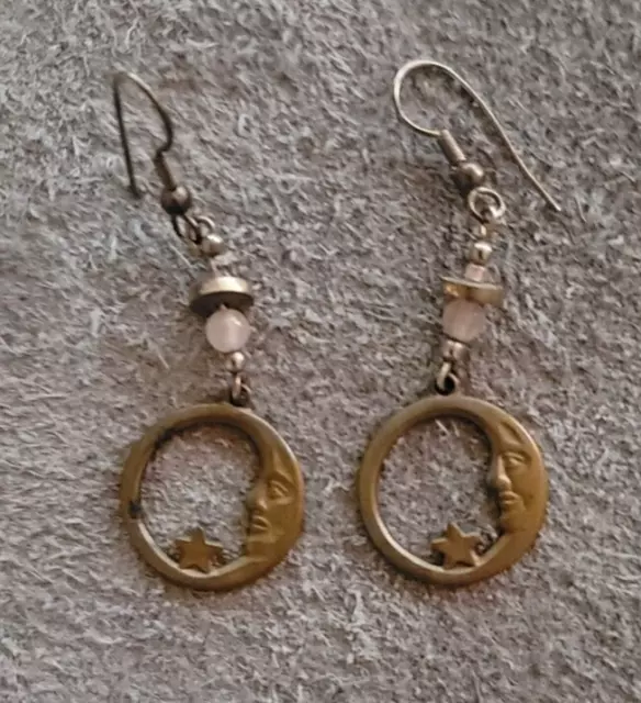 Earrings Brass Tone Man in the Moon & Star Pierced Ears Fashion Costume Jewelry