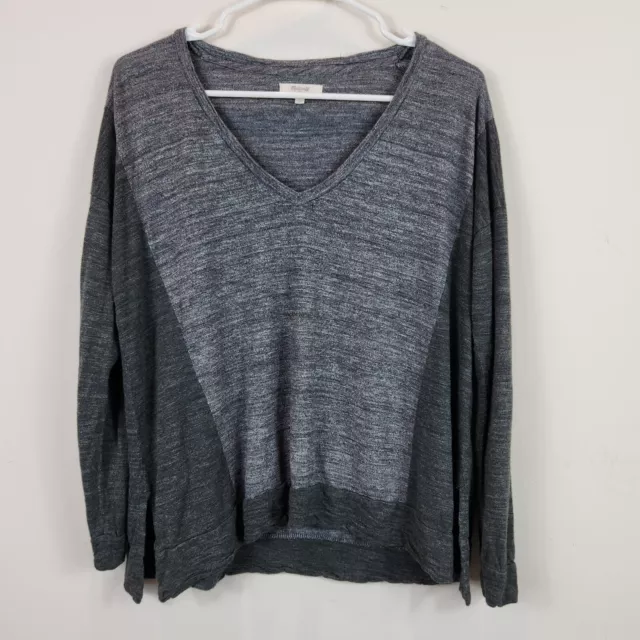 Madewell Shirt Women's Small Gray V Neck Relaxed Flowy Long Sleeve