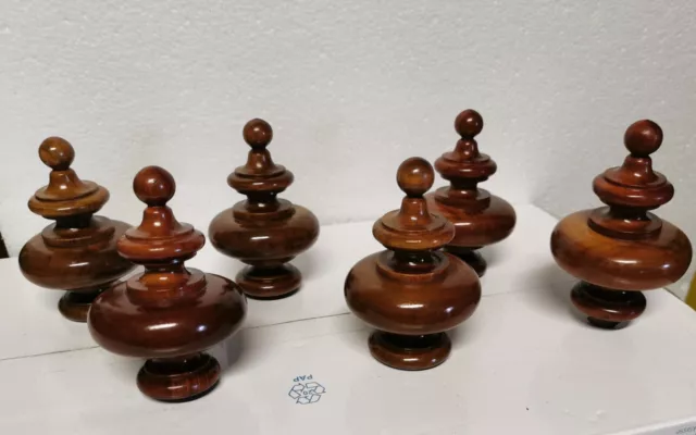 6 antique  wood walnut turned finials furniture post newel salvage