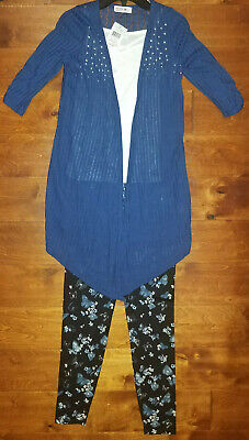 Girl's Beautees 3 Pc. Blue 3/4 Sleeve Cardigan, Tank, & Leggings Outfit Sz S, L