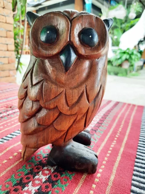 Owl Carved Hand Vintage Figurine Teak Wood Wooden Art Sculpture Pair Thai Statue