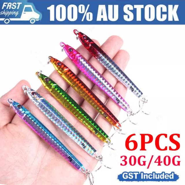 6pcs 30g-40g Lead Metal Jigging Lure Spoon Bait Saltwater Jig Fishing Tackle Lot