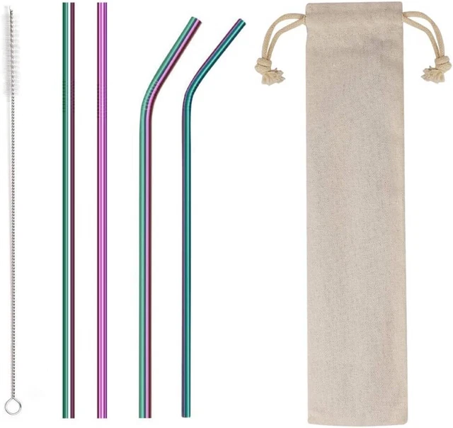 Straws Stainless Steel 8.5" Long Reusable Drinking Straws Metal