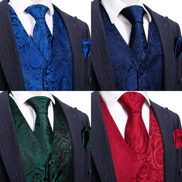 Mens Formal Wedding Waistcoat Paisley Floral Suit Vest Slim Tuxedo Silk Tie Set