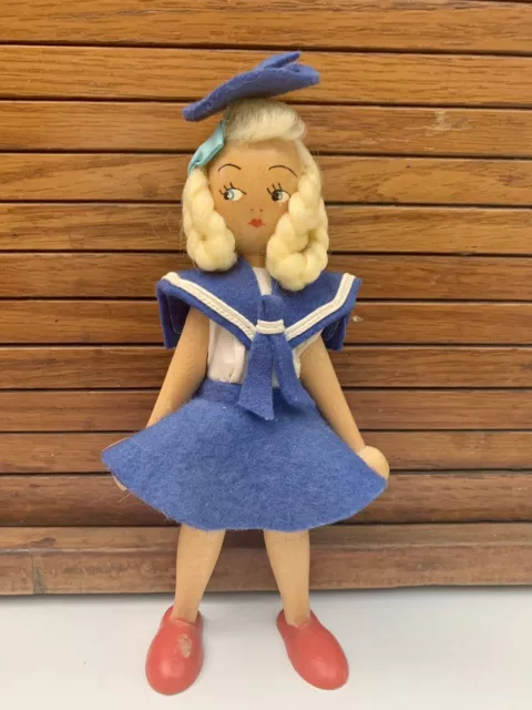 Wooden Wood Peg Doll. Made in Poland Sailor Girl