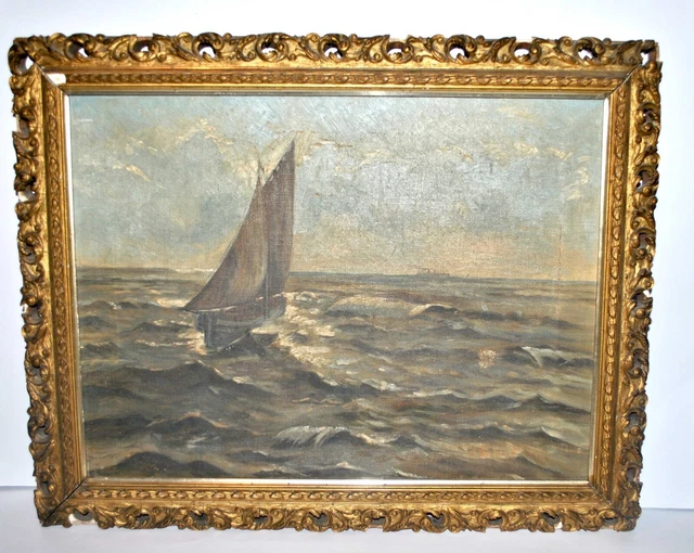Huile sur toile ancienne MARINE - Voilier et bateau à vapeur 19e siècle