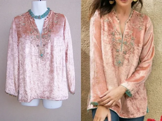 Soft Surroundings $130 Moroccan Velvet Tunic Top size M EASTER shirt blouse