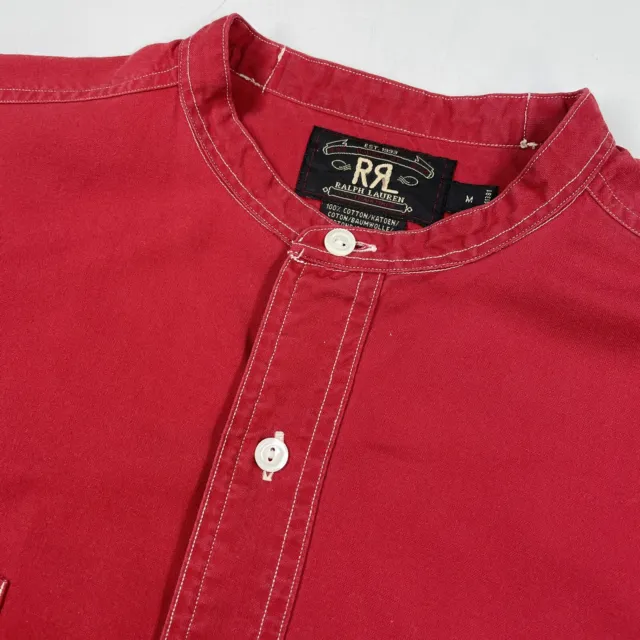 VNTG RRL Ralph Lauren (M/L) Red Half Button No Tuck Band Collar Chambray Shirt