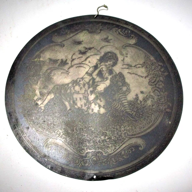Antique Metal Flue Cover Victorian Courting Scene