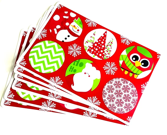 6 Christmas Placemat Set Red Green Holiday Design Vinyl 11.75" x 17.75" Vintage