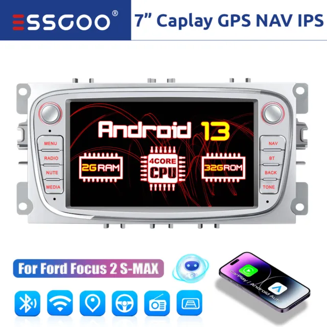 7" Android 13 Carplay Stereo 2+32G GPS RDS Head Unit for Ford Focus KUGA Mondeo