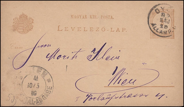 Ungarn Postkarte P 6 Ziffer 2 Kreuzer von GYÖR 10.5.89 nach WIEN 10.5.1889