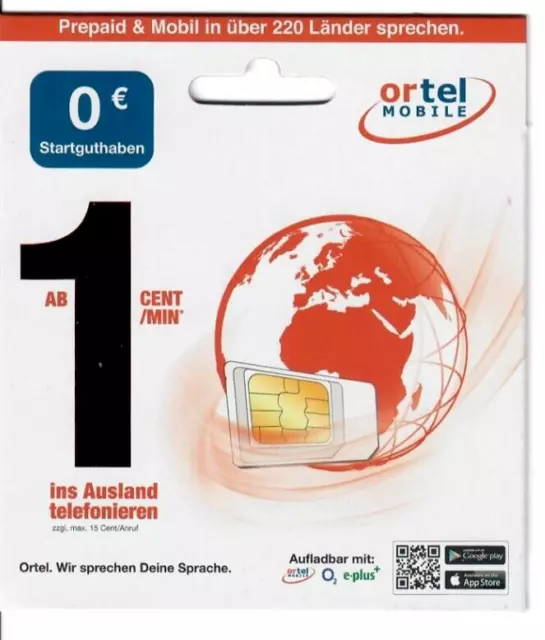 Ortel Mobile Prepaid SIM Karte | 0€ Startguthaben | Neu