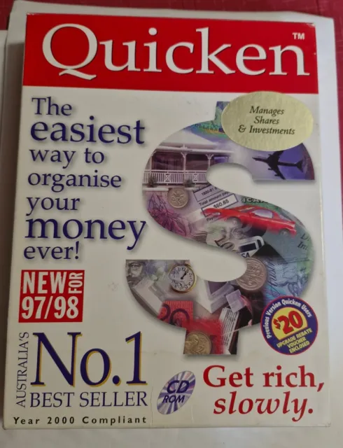Quicken 98 Intuit Software CD Disc Coplete with Manual Book in Box Free Shipping