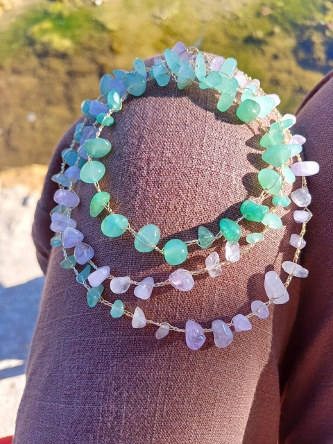 Collana Lunga O Braccialetto A Perline E Cristalli - Fatto All'uncinetto - Bijou Artigianale Multicolore - Donna