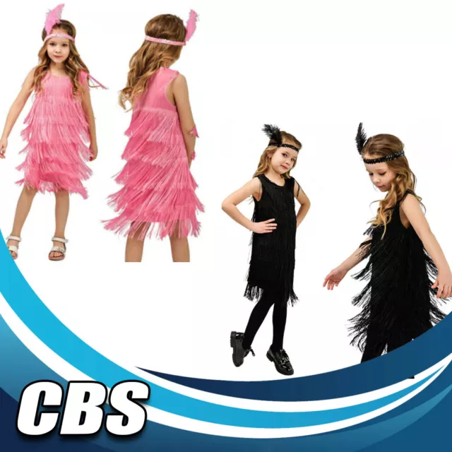 Girls Flapper 1920s Charleston Chicago Gatsby Fringe Kids Fancy Dress Up Costume