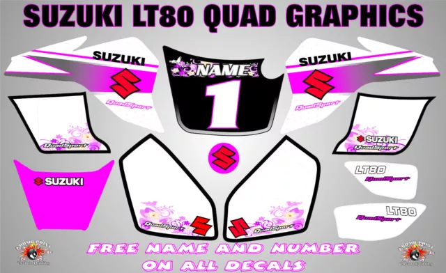 suzuki lt80 quad graphics stickers decals name-number lt 80 mx laminate pink