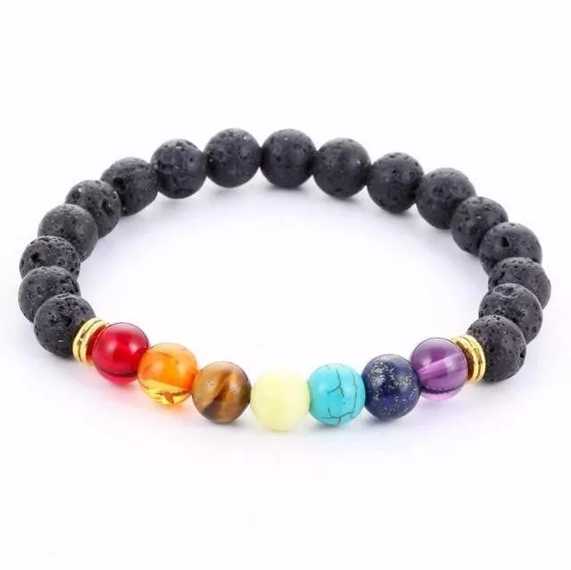 Muti-color Mens Bracelets Black Lava 7 Chakra Healing Balance Beads Bracelet Fo